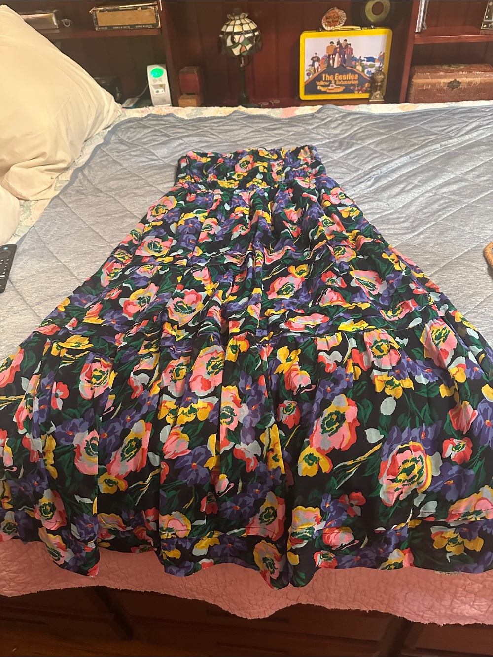 Anthropologie Black Maxi Skirt with Vibrant Floral Print